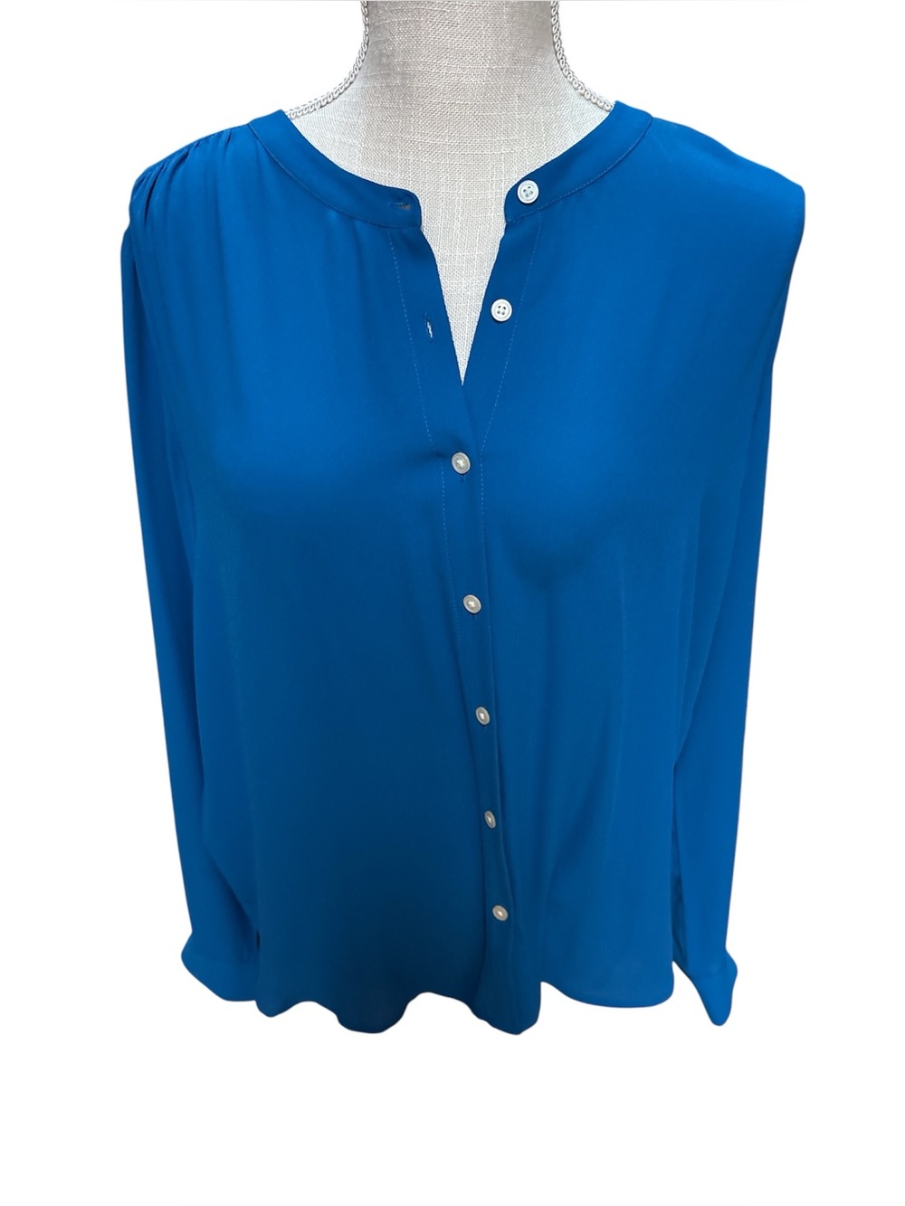 Loft Colbalt Blue Button Front Long Sleeve Tunic Flowy Women’s Blouse Size Small